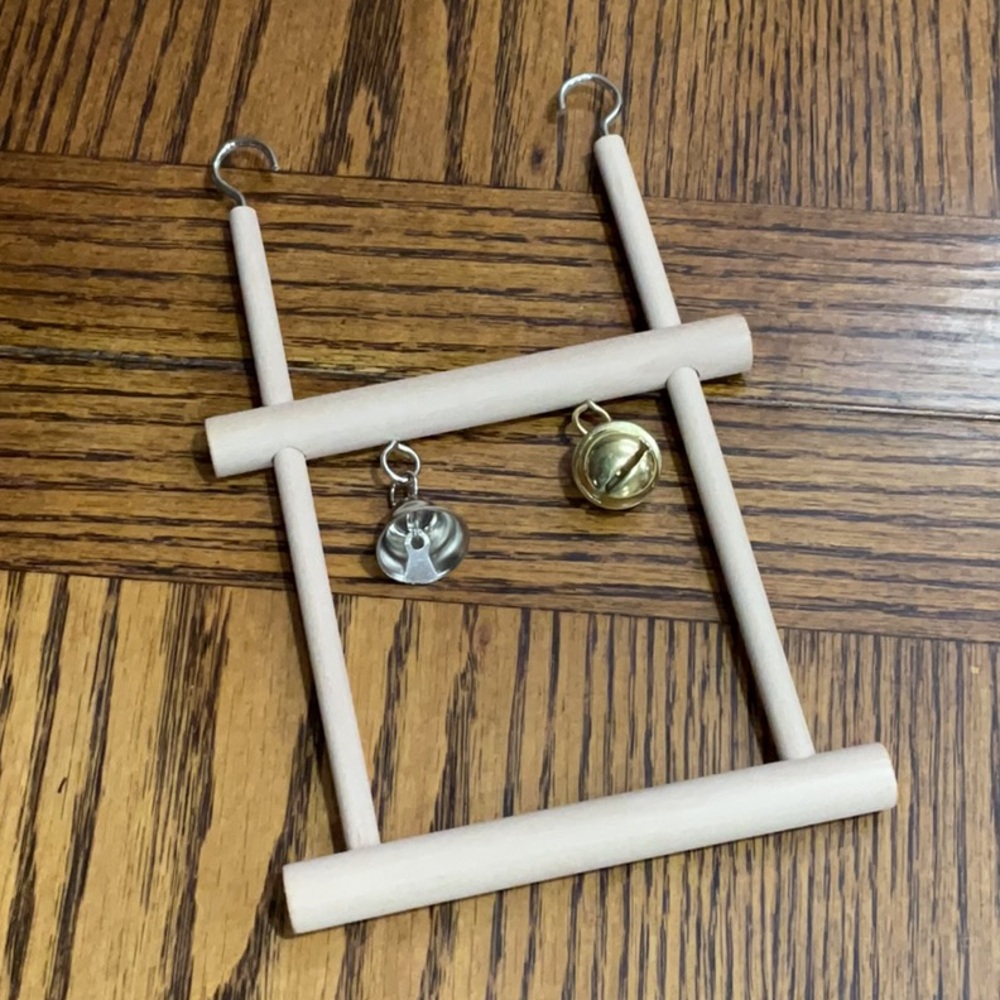 Wooden Bird swing with Bells 2 perches for small birds